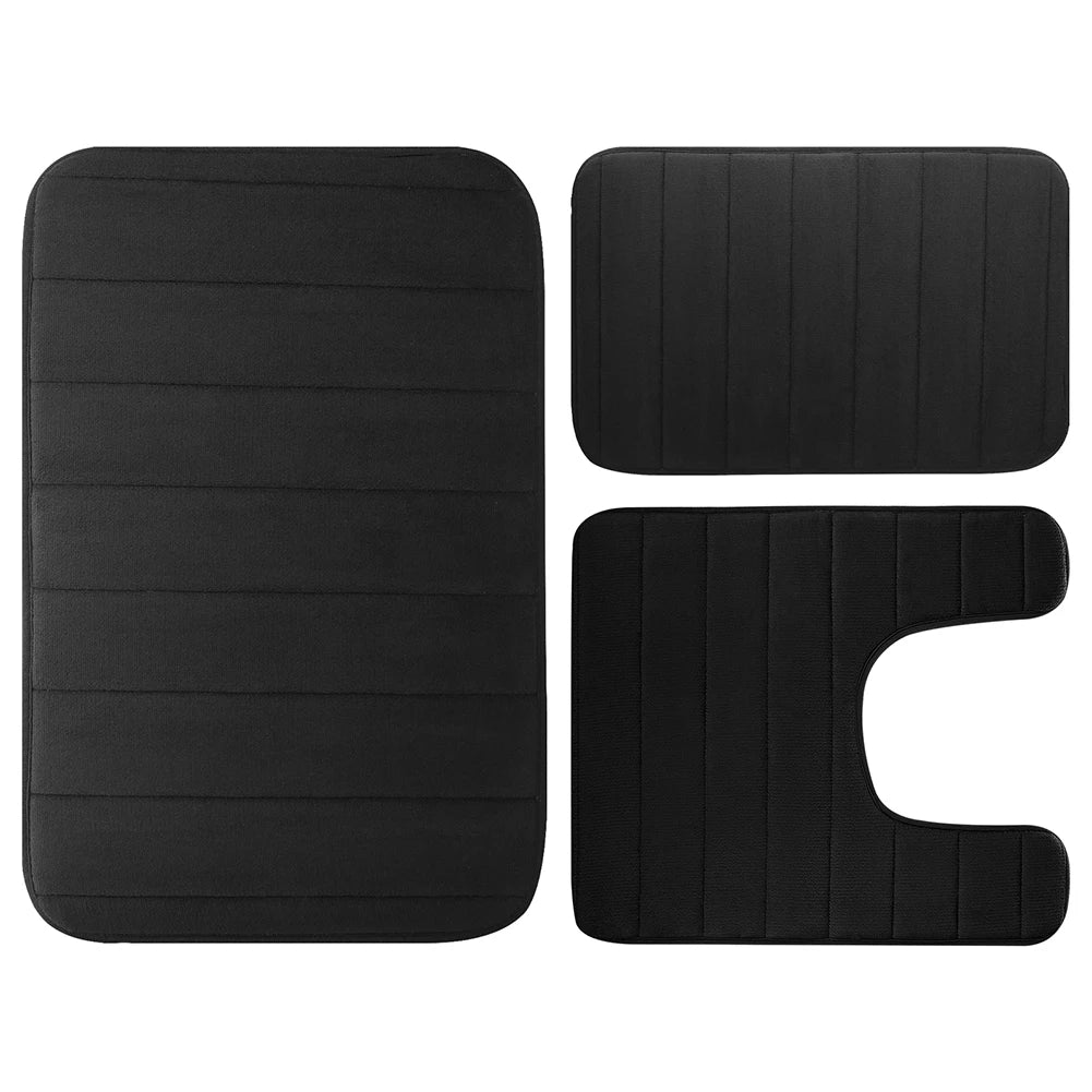 Velvet Memory Foam Bathroom Rug Set Of 3 Water Absorption Non Slip