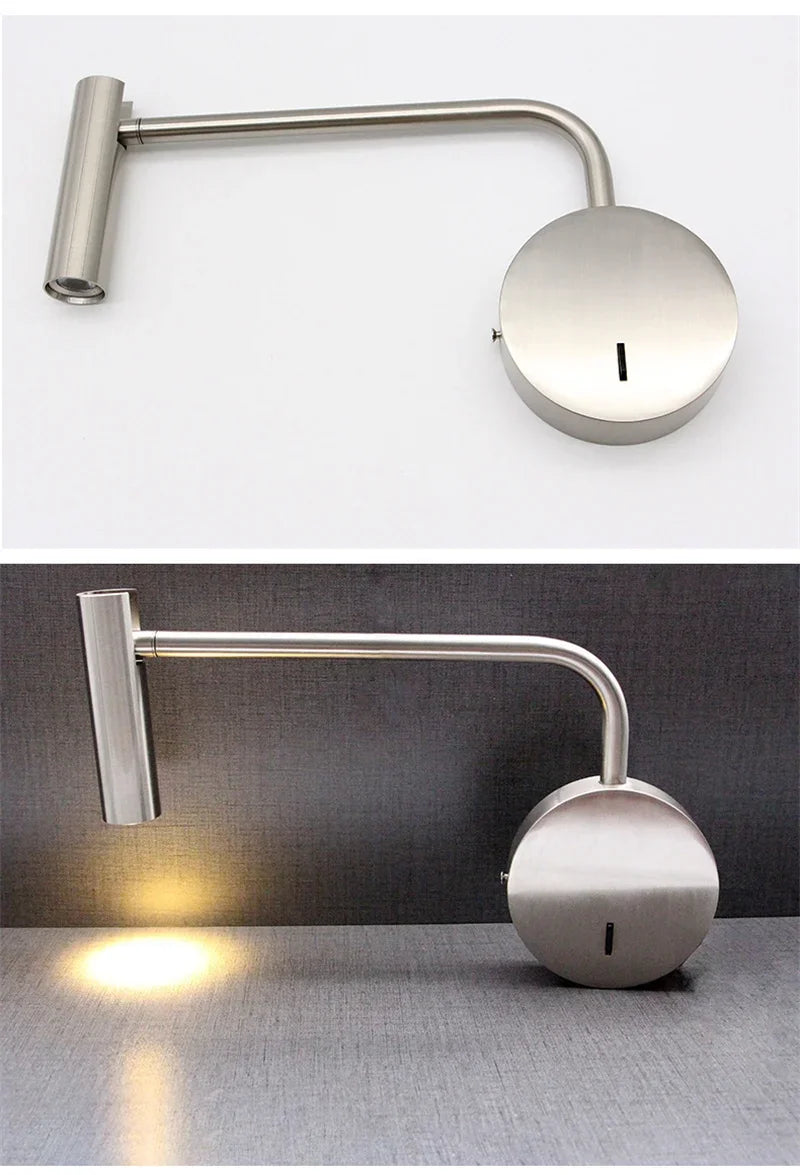 Modern Swing Arm Reading Wall Lamp Hotel Rooms Lamp 3W LED Adjustable