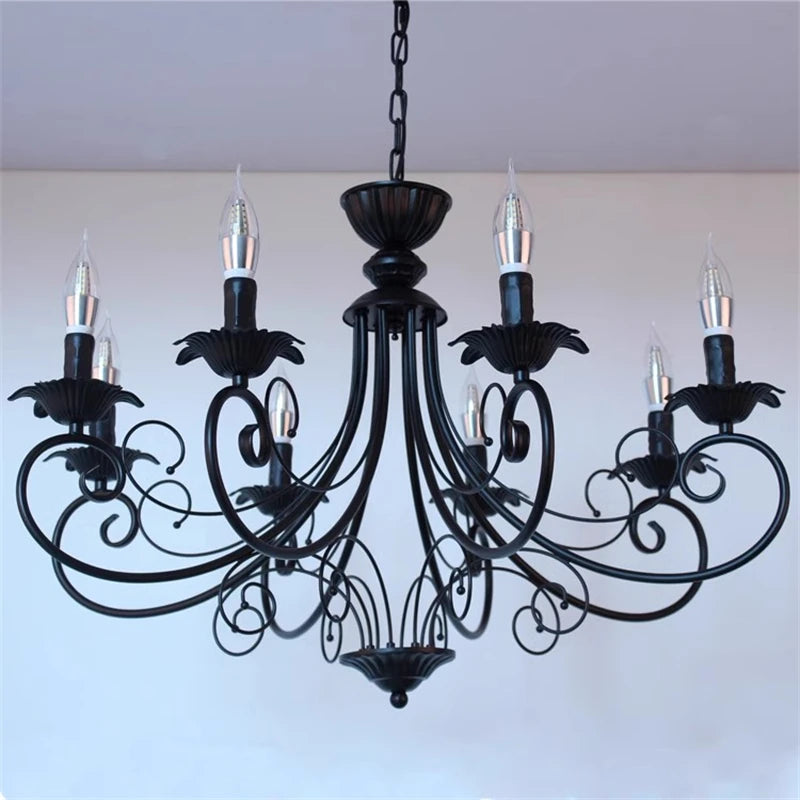 Classic Europe Wrought Iron Chandeliers E14 Candle Light Vintage Black