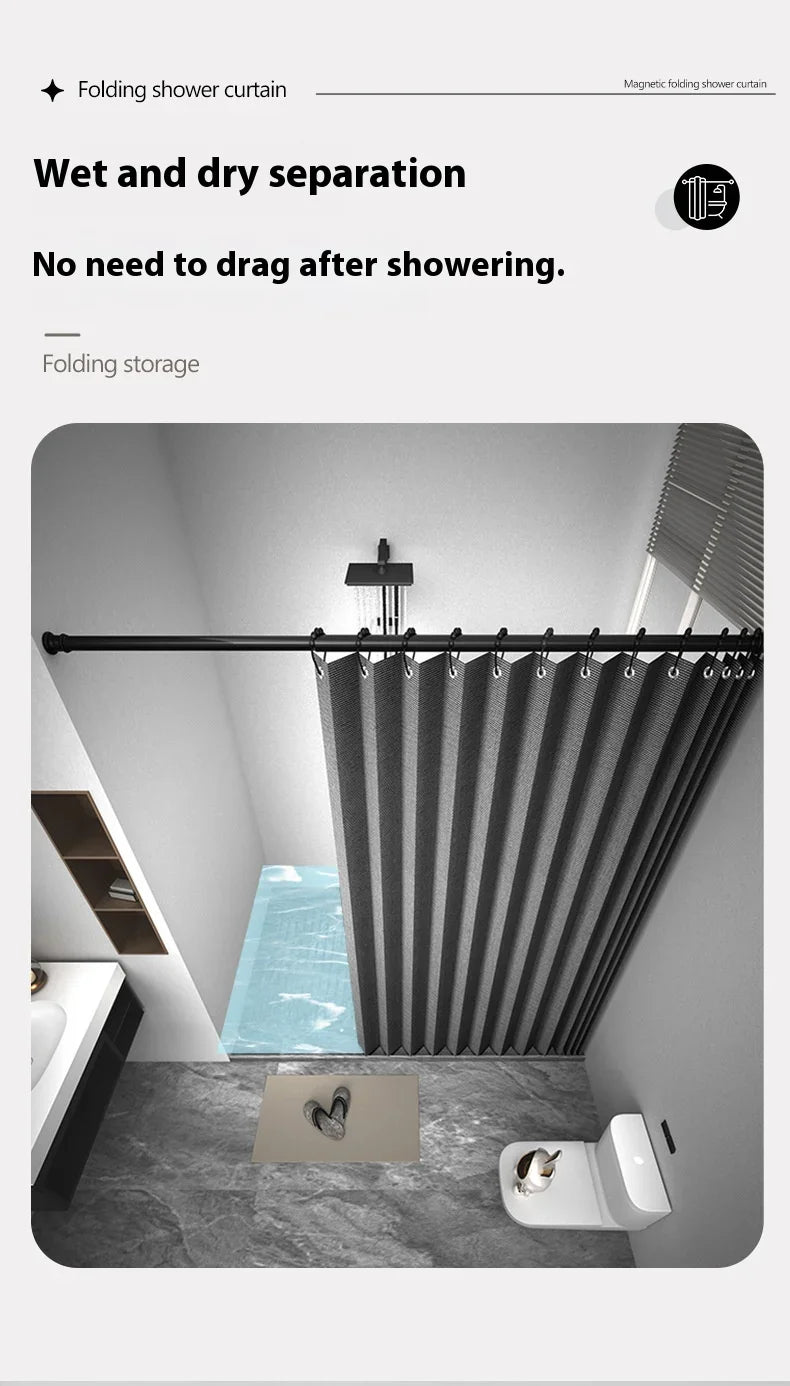 Magnetic Foldable Linen Bath Curtain Waterproof