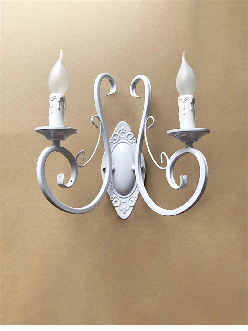 European Retro Wrought Iron Wall Lamp Sconce American Candle Style
