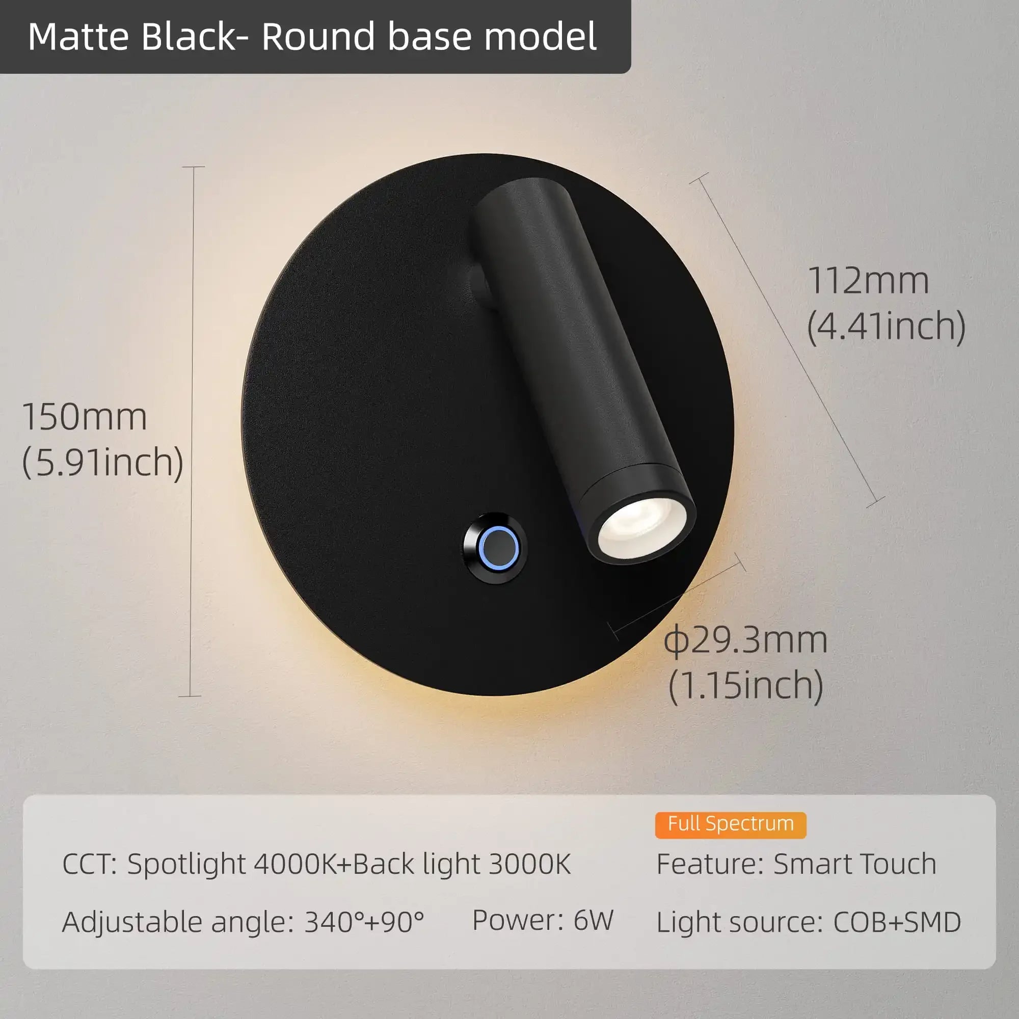 Dimmable Touch Switch Rotatable Wall Lamp