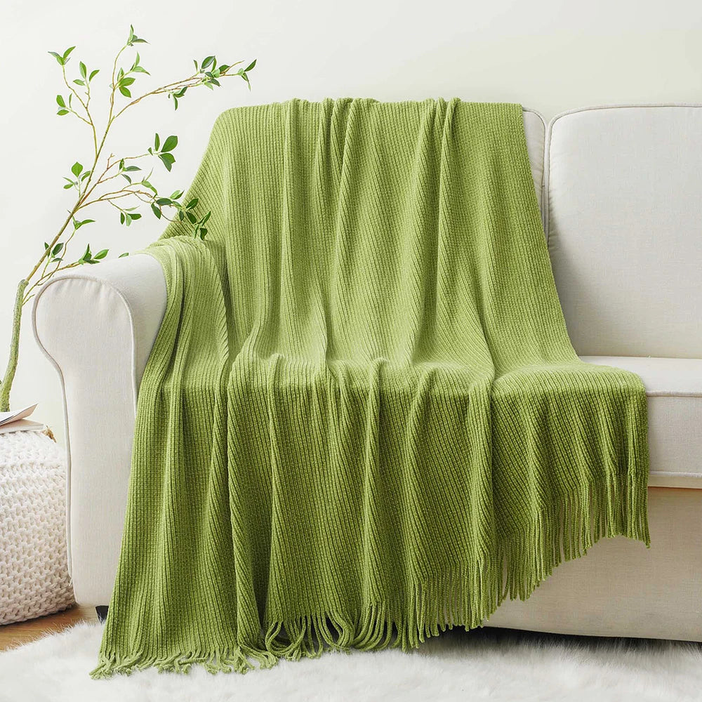 Chenille Knit Plaid Throw Blanket