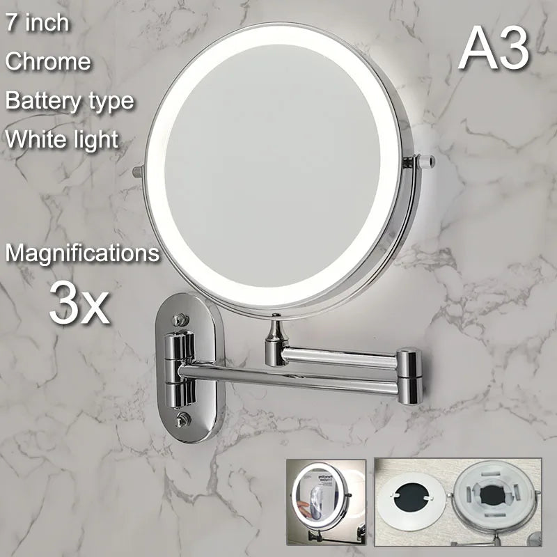 Wall Mounted Folding Makeup Mirror, Double Sided with Fill Light