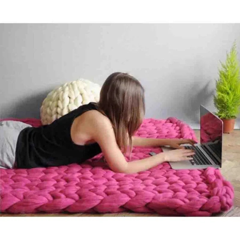 Chunky Knit Wool Throw Blanket