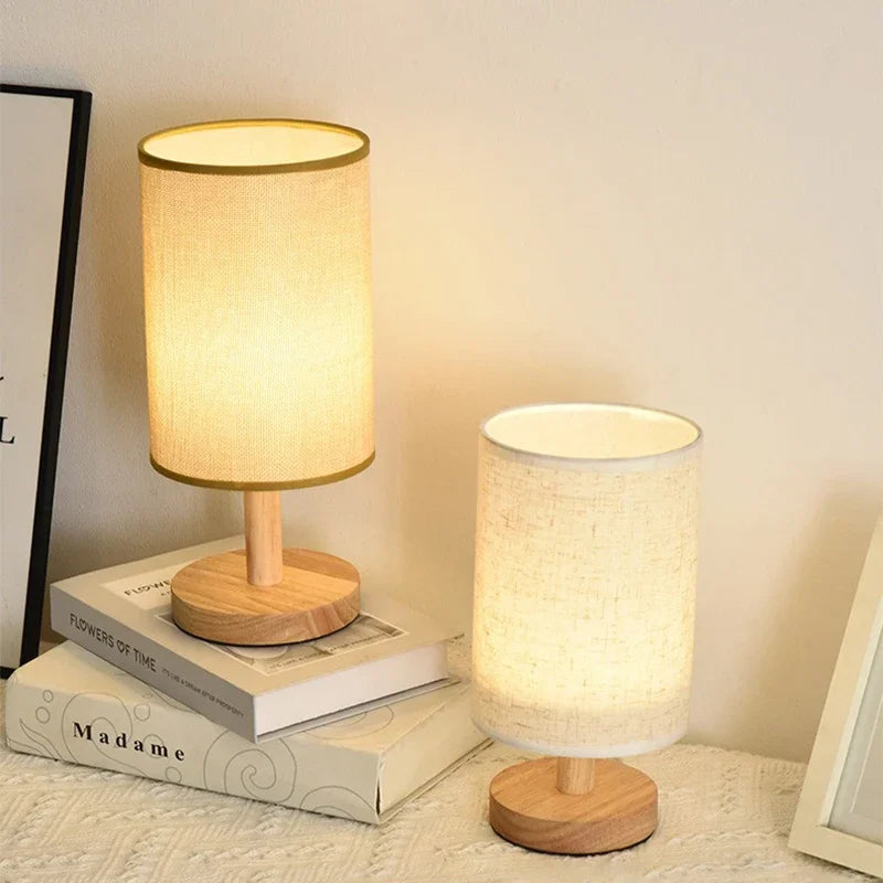 Wood Base Fabric Bedside Lamp
