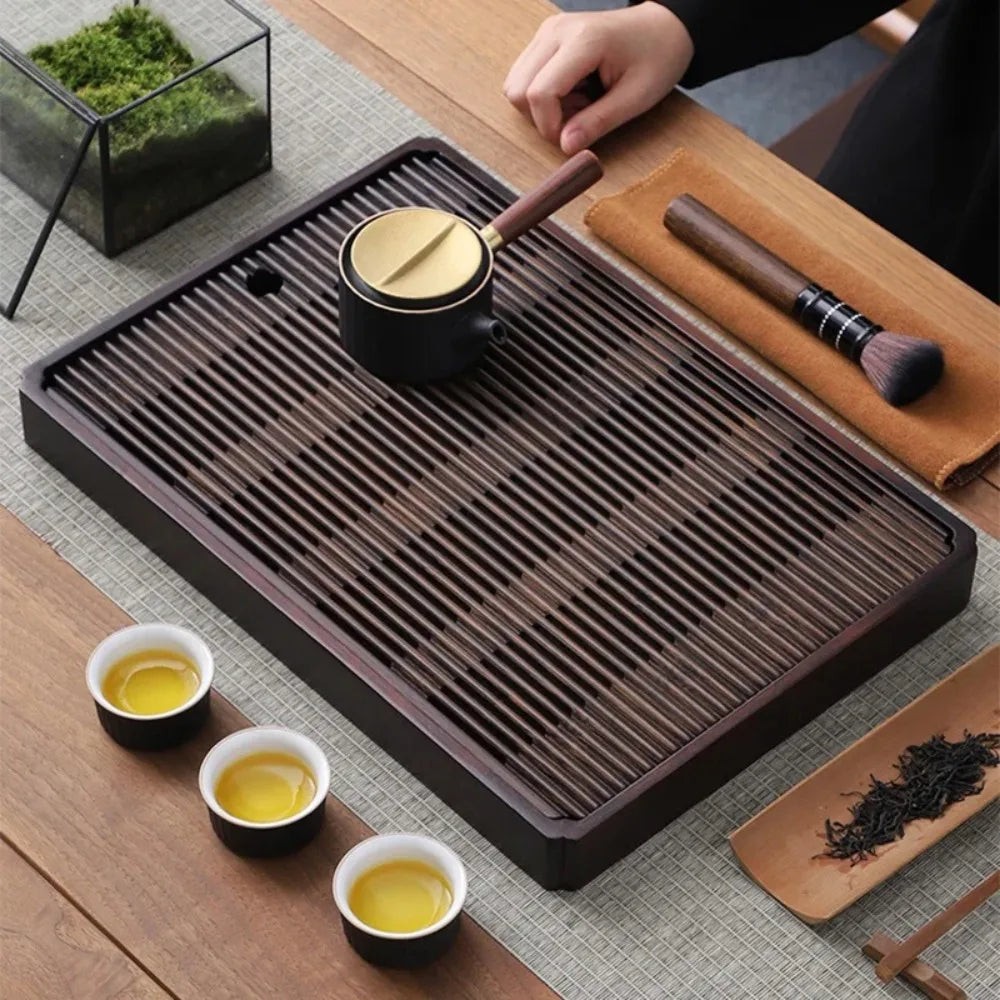 Chinese Natural Bamboo Tea Tray Rectangular Tea Tray Water