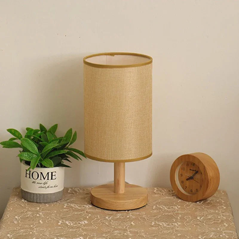 Wood Base Fabric Bedside Lamp