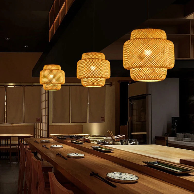 Bamboo Rattan Wicker E27 Pendant Light