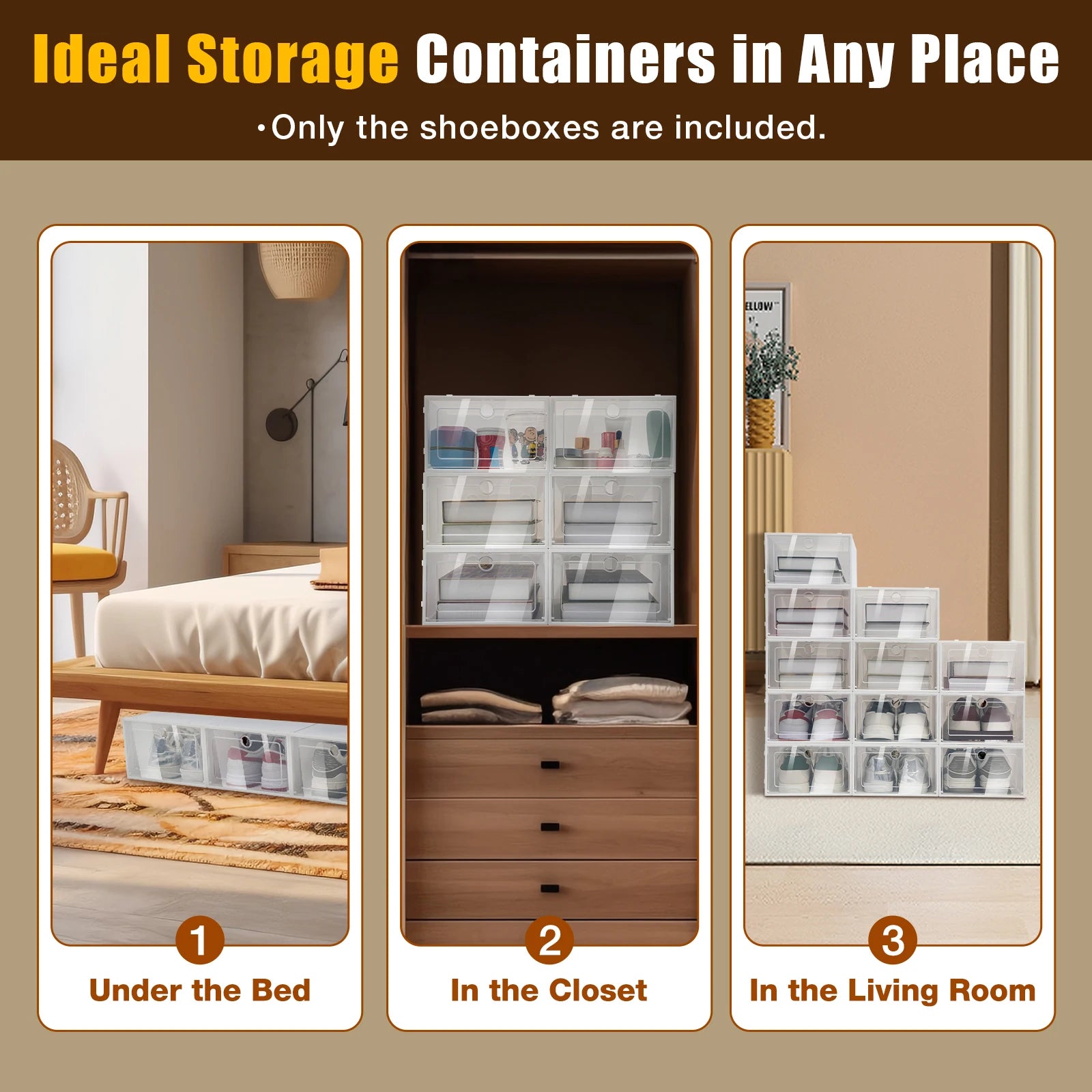 20PCS/24PCS Foldable Flip Shoe Boxes Set Shoe Rack Stackable Storage Container Plastic Clear Shoe Case Home Organizer 33*23*14cm