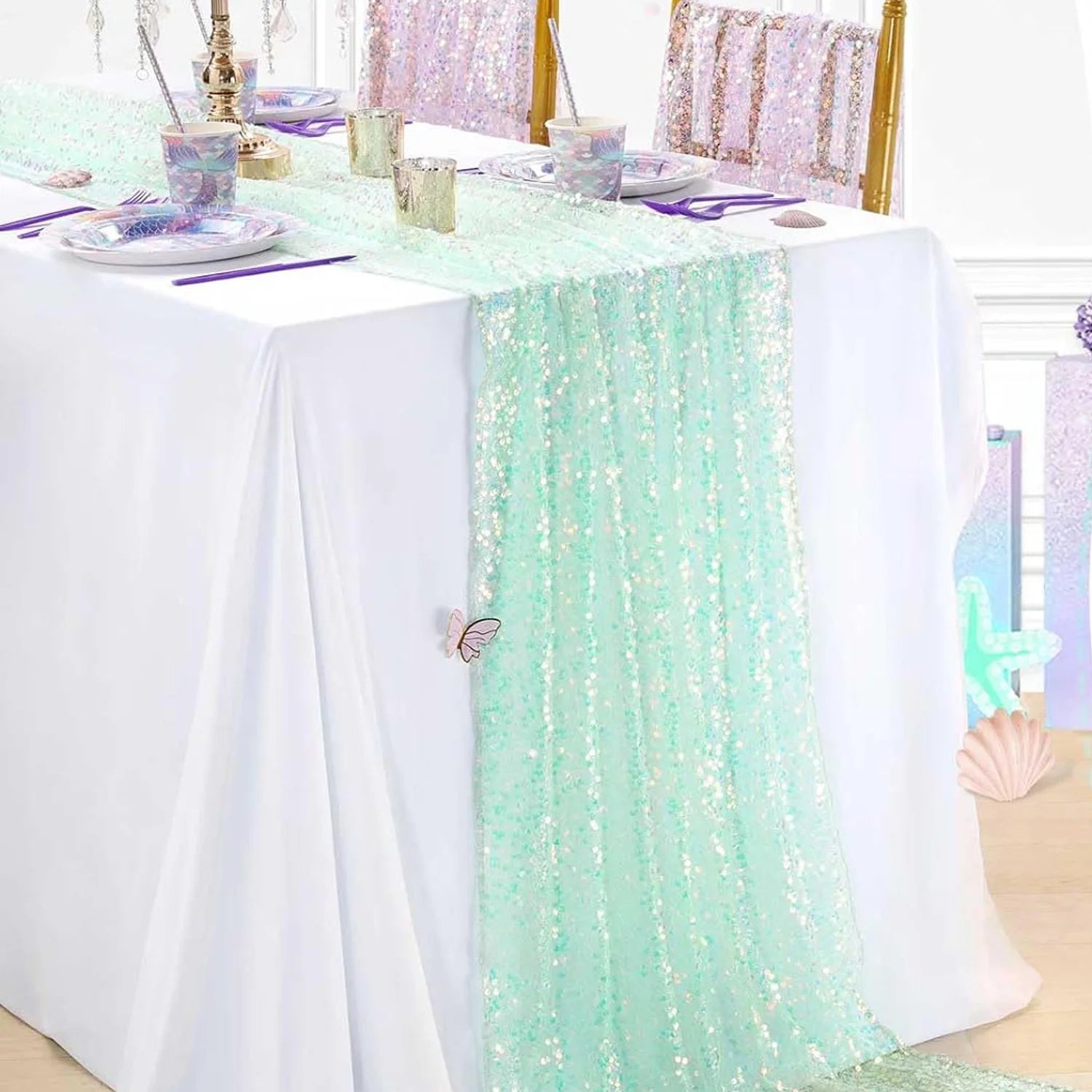 Glitter Iridescent Sequin Table Runner,Soft Wedding Dining Table Decoration