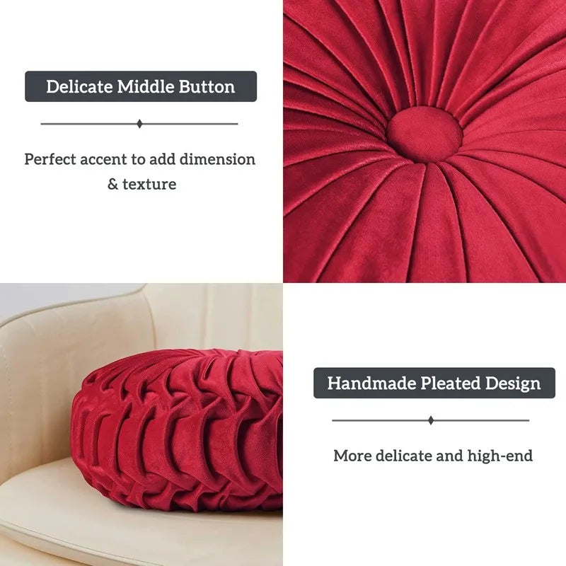 Green Velvet Pumpkin Pleated Round Cushion for Sofa