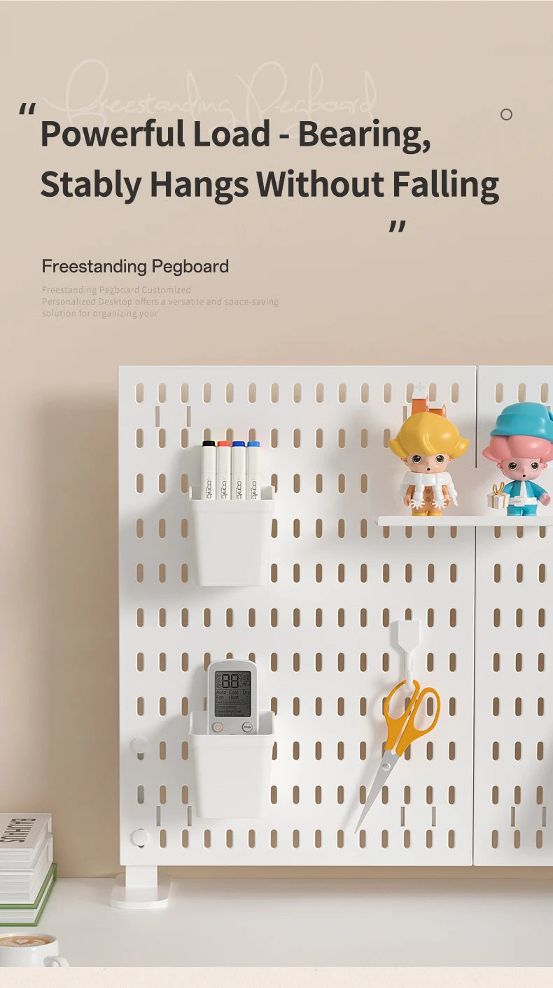Home & Office Desktop Pegboard: Height-Adjustable Standing Storage Rack for Supplies, Also for Decorative Figurine Display