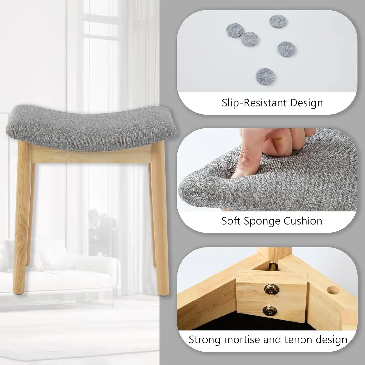 Saddle Cushion Vanity Stool with Wood Legs