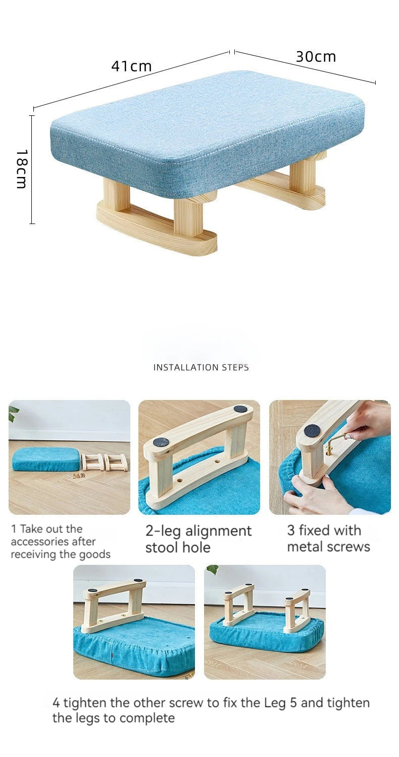 Solid Wood Shoe Changing Stool, Low Foot Rest