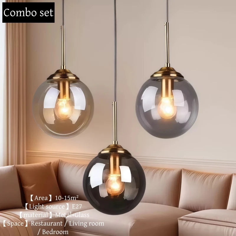Amber & Smoky Gray Glass Globe Pendant Light