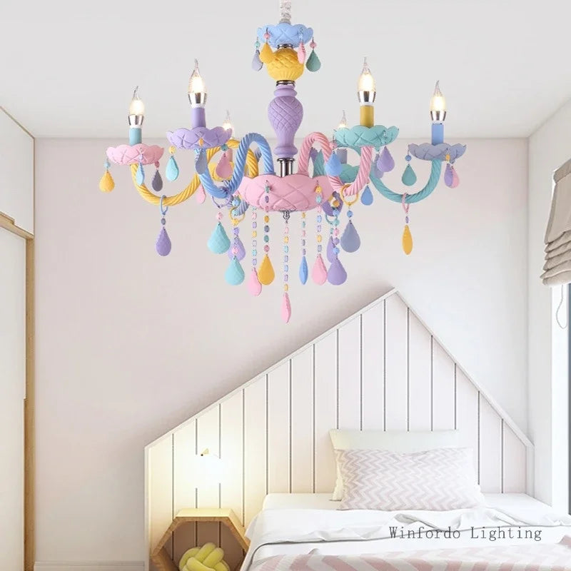 European Children Rainbow Chandelier Designer Macarone Lights Led