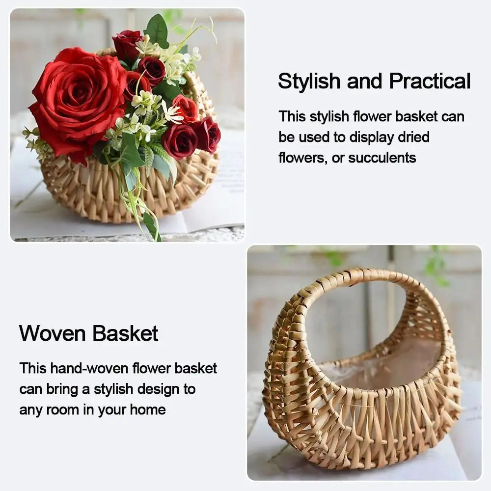 Half Moon Woven Wicker Basket with Handle