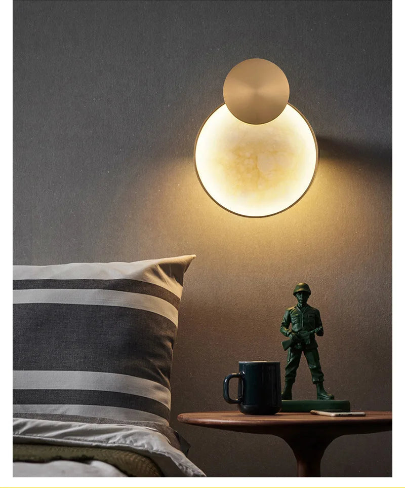 Round Marble and Copper Wall Lamp