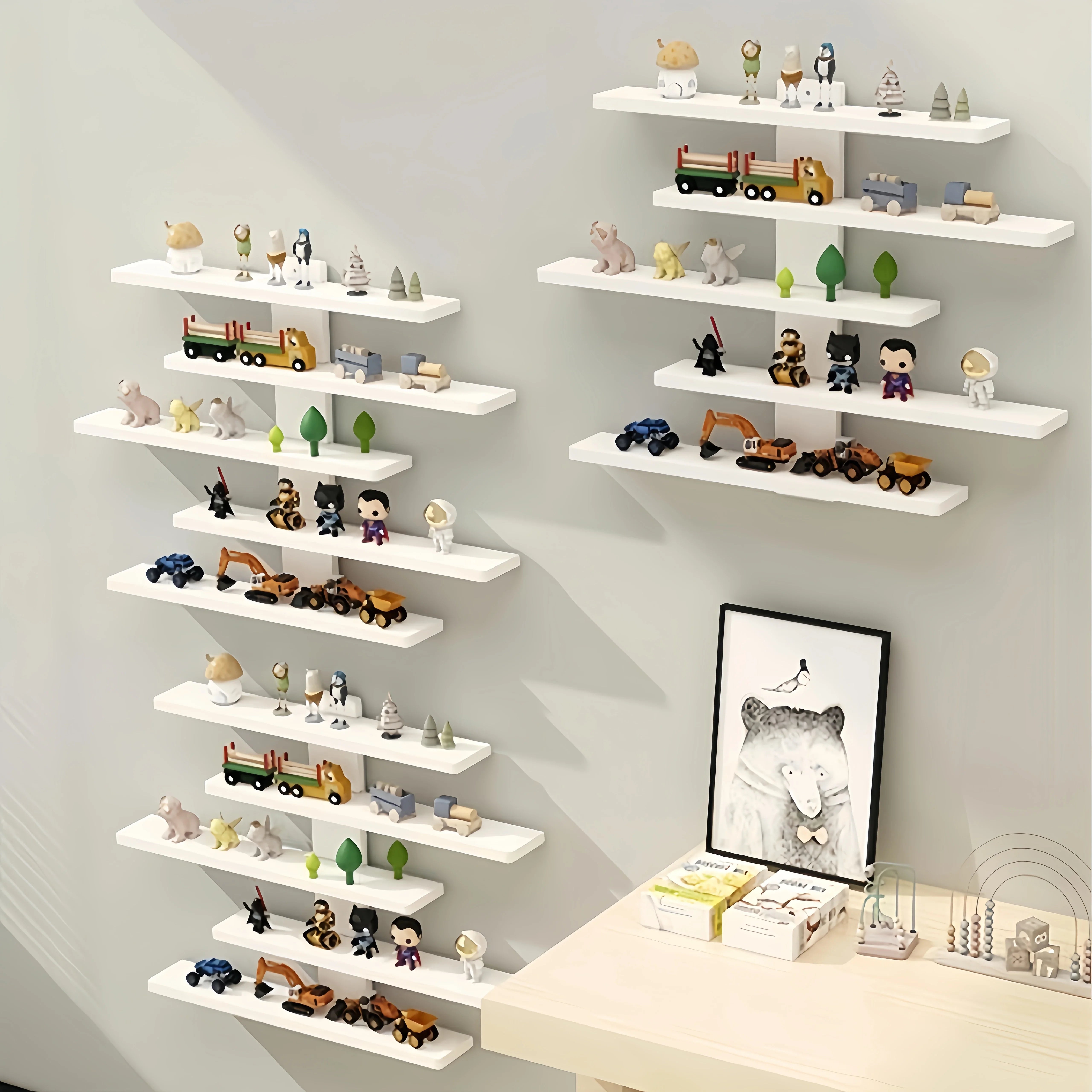 Adjustable Wall-mounted Display Stand for Action Dolls, Small Building Blocks and Collectibles - Modern Indoor Storage Shelf