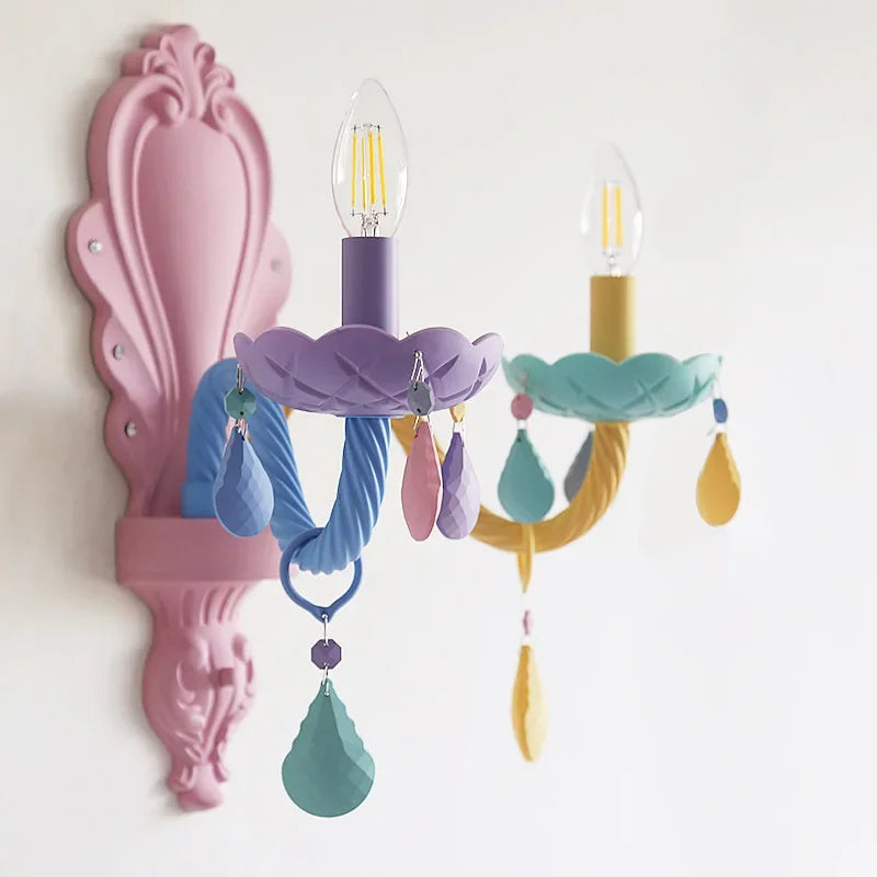 Nordic Macaron European Style Candles Crystal Chandelier for Girls and