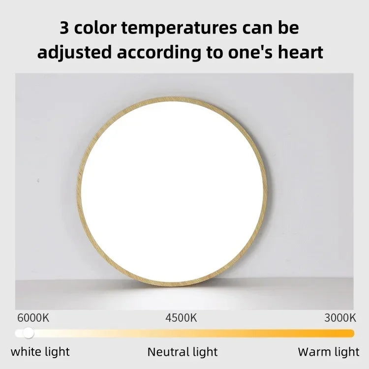 Modern LED Ceiling Light Circular Ultrathin Wood Grain Walnut