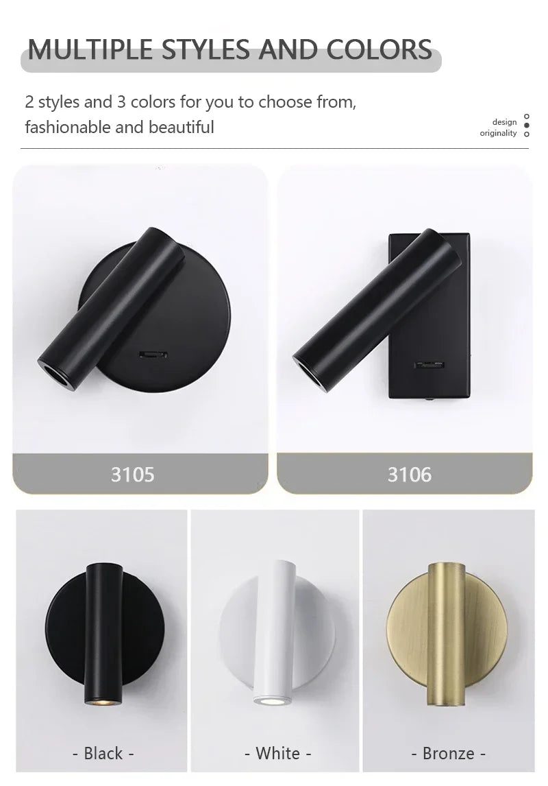 Modern LED Wall lights Rotatable Adjustable Reading Lights Bedroom