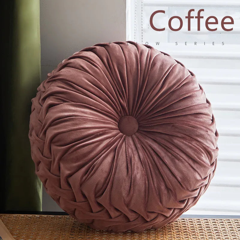 Green Velvet Pumpkin Pleated Round Cushion for Sofa