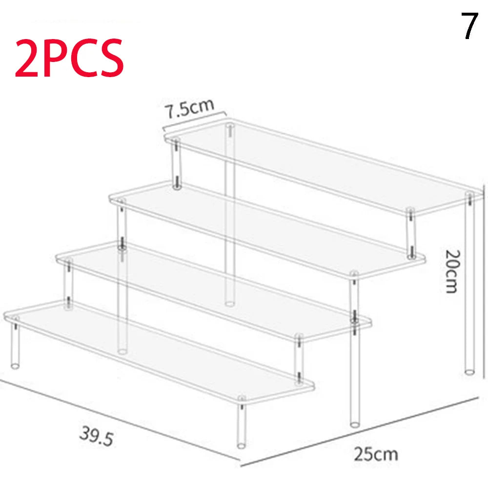1-4 Tier Acrylic Display Stand Durable Display Rack For Cupcake Perfume Doll Transparent Trapezoidal Blind Box Storage Shelf