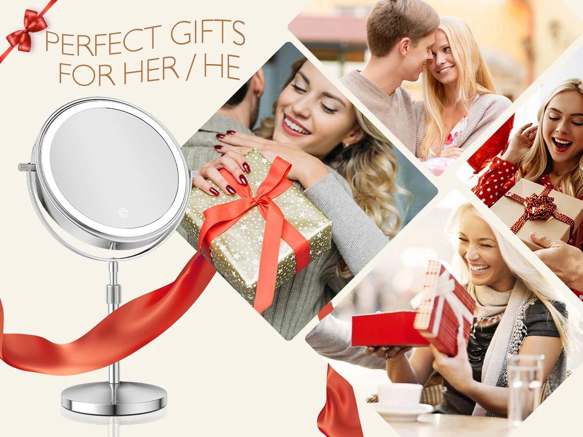 8 Inch 10X Magnifying Makeup Mirror with 3 Color Light