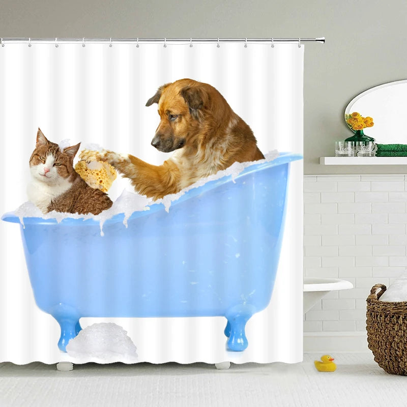 Funny Shower Curtains Bathroom Curtain With Hooks Decor Waterproof Cat
