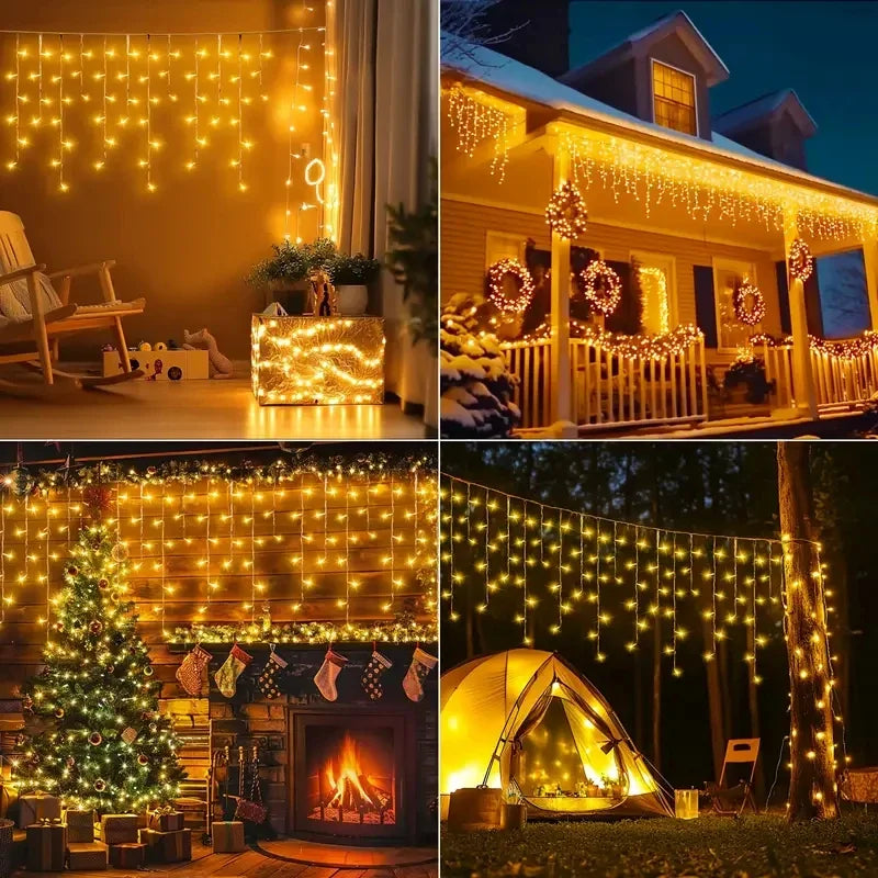 NEW Solar Christmas Icicle Lights 162 LED 8 Modes Waterproof Curtain String Lights for Outdoor Garden Room Holiday Lighting