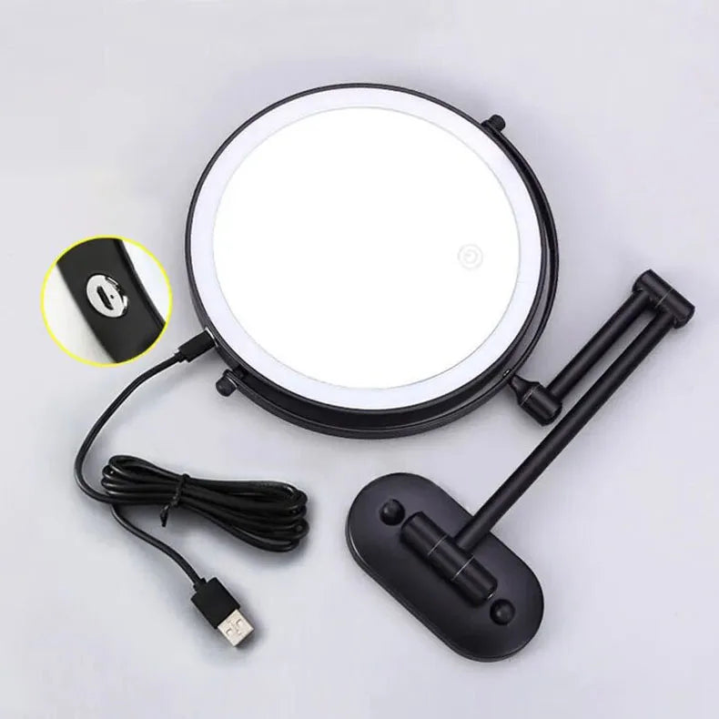 Golden Wall Mounted Folding Vanity Mirror, Double Sided with Fill Light