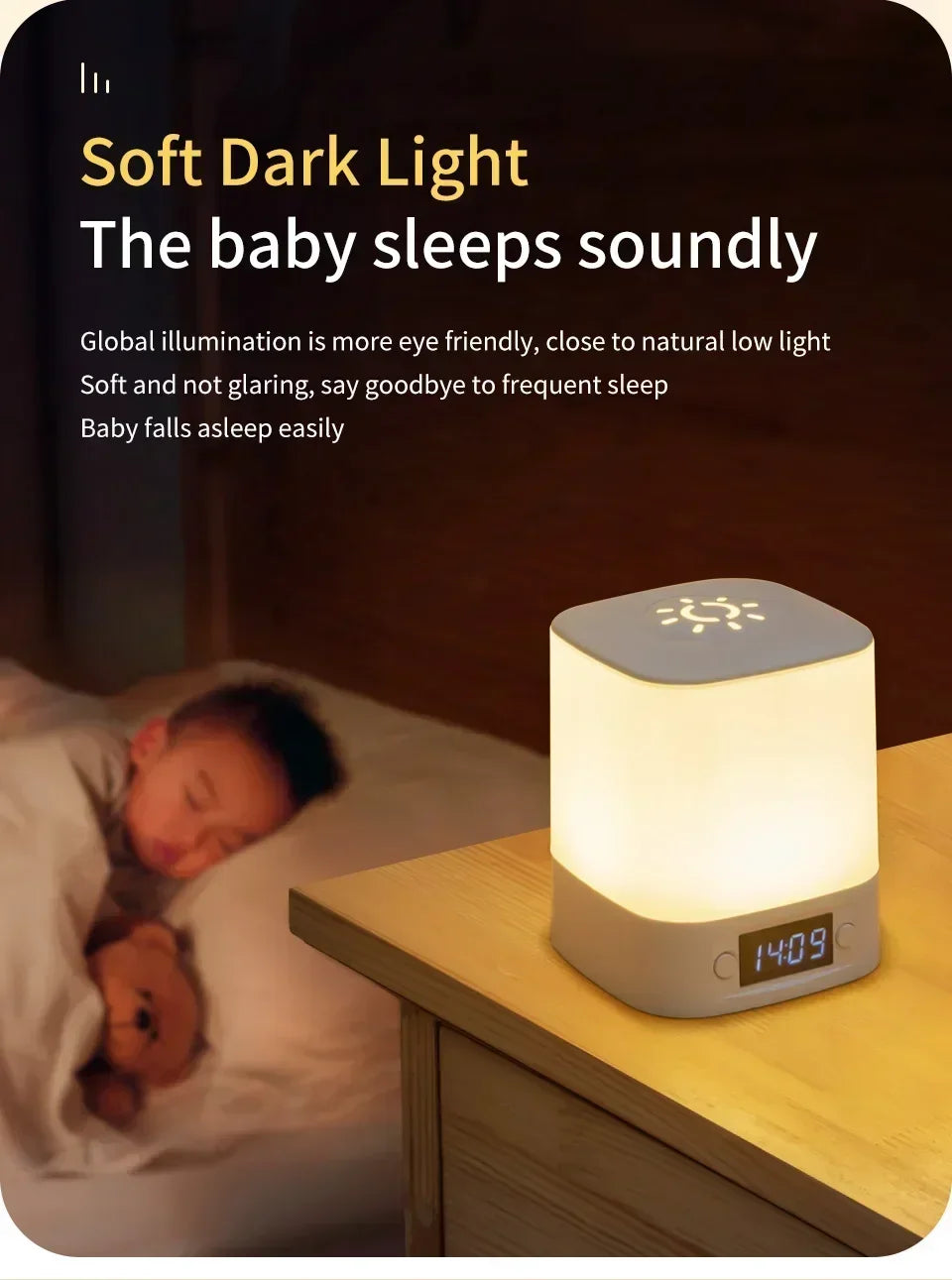 Bedside Night Light Rechargeable Reading Desk Lamp with Clock Time