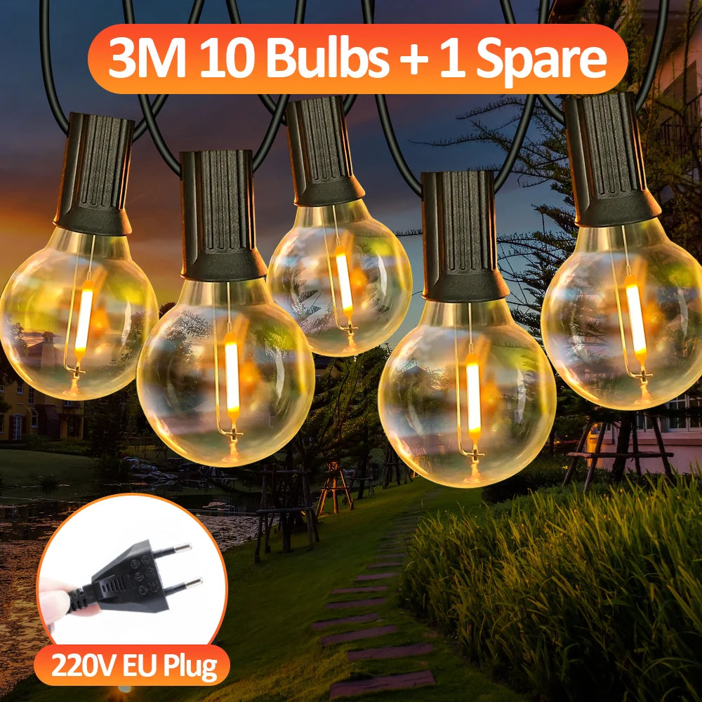 G40 LED Globe String Lights Outdoor EU Plug, IP65 Plastic Bulbs, Balcony Garland Fairy Lamps for Wedding Christmas Party Decor
