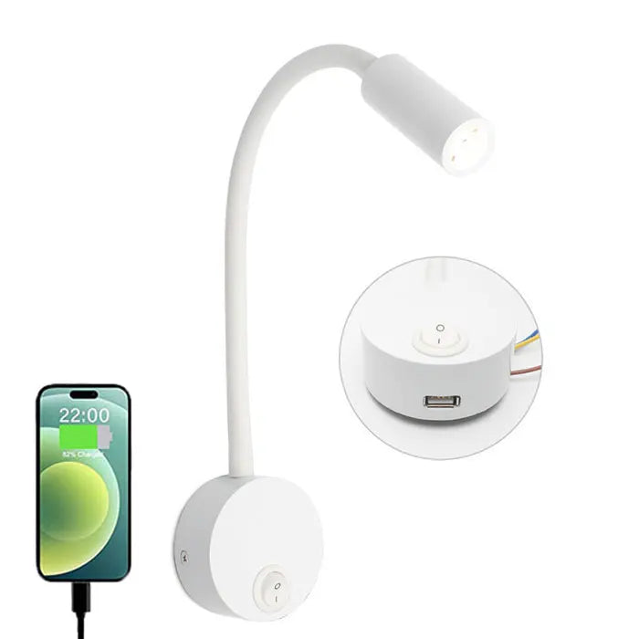 Bronze 3W LED Reading Light Black White Silver Gooseneck Wall Lamp