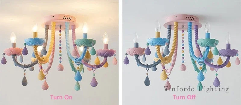 European Children Rainbow Chandelier Designer Macarone Lights Led