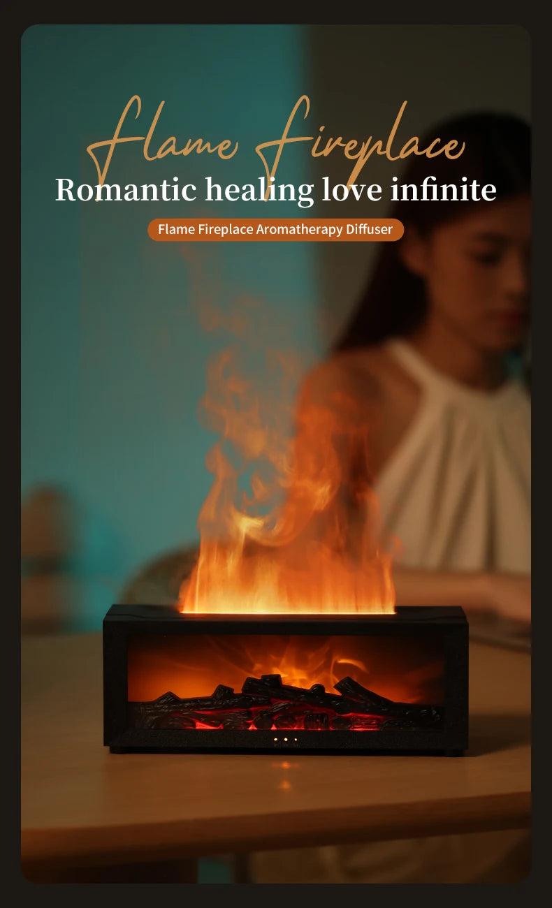 Flame Essential Oil Diffuser, 3D Flame Fireplace Aromatherapy Machine