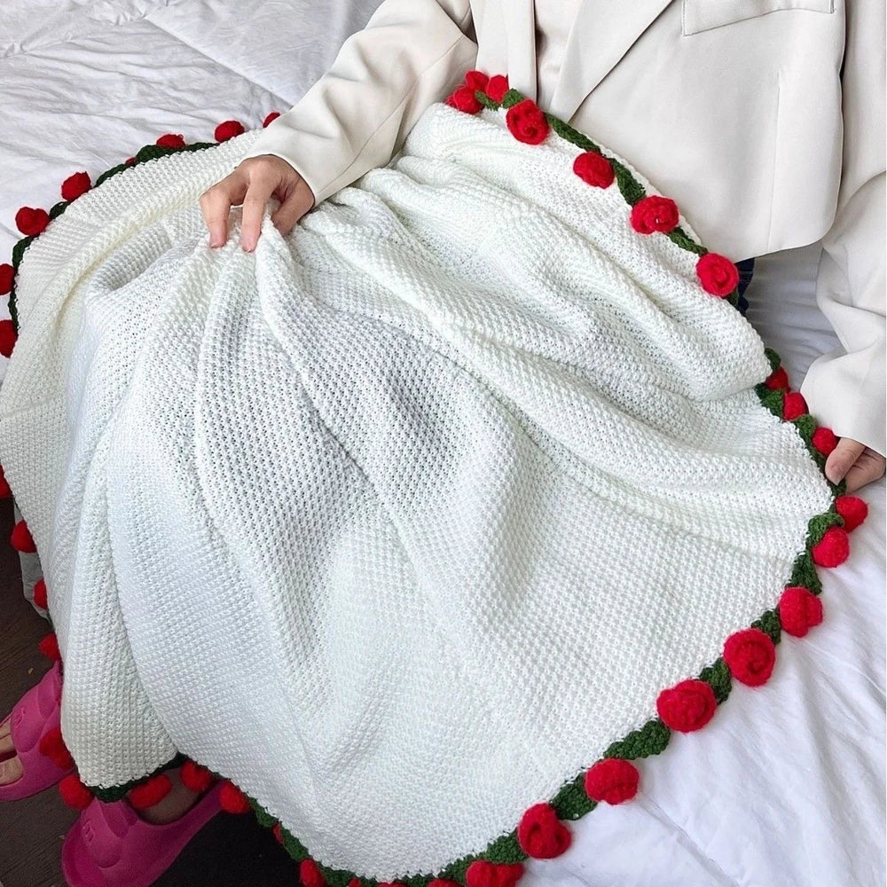 Finished Flower Bouquet Blanket Soft and Lightweight Knitted Throw