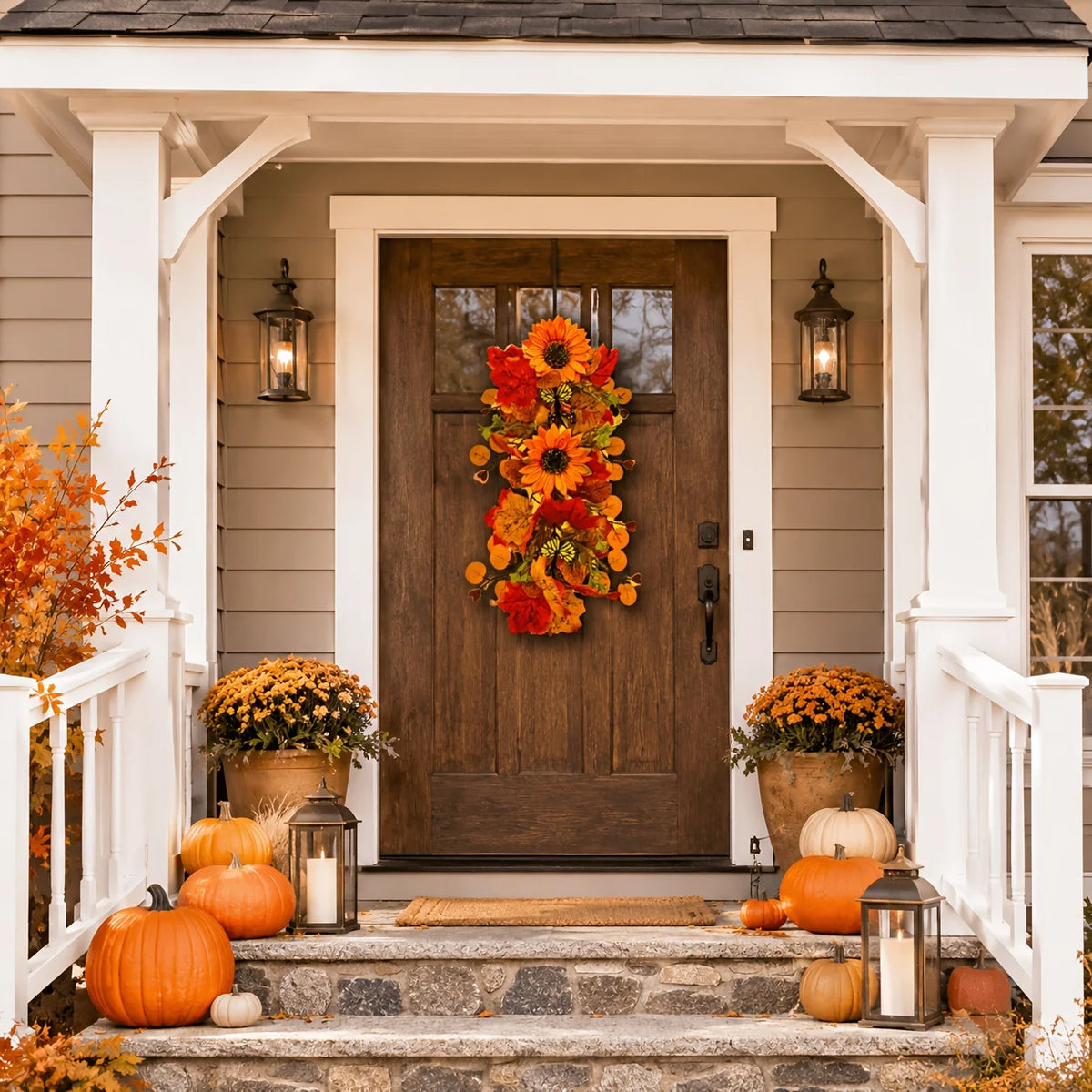 Autumn Sunflower and Maple Wreath, 2 Pack