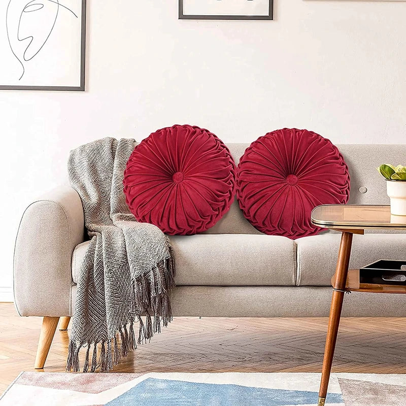 Green Velvet Pumpkin Pleated Round Cushion for Sofa