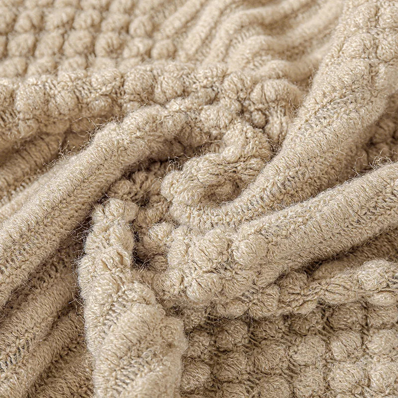 Khaki Gift Knitted Blanket with Tassels Chunky Vintage Luxury