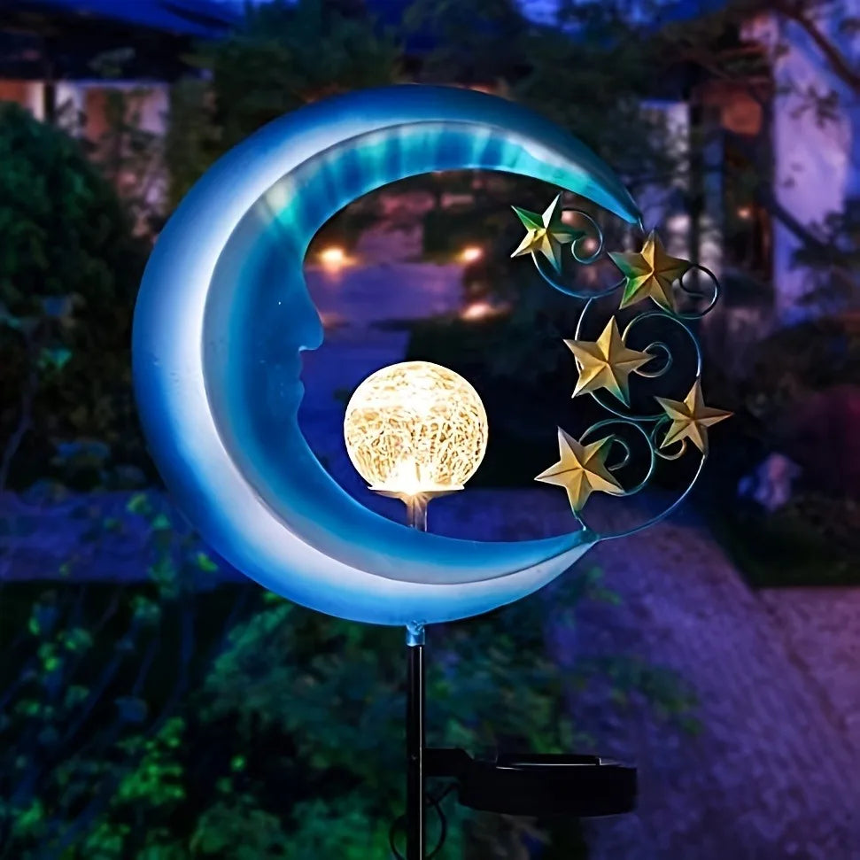 1pc Moon-Shaped Solar-Powered Metal Fairy Lantern - Waterproof LED