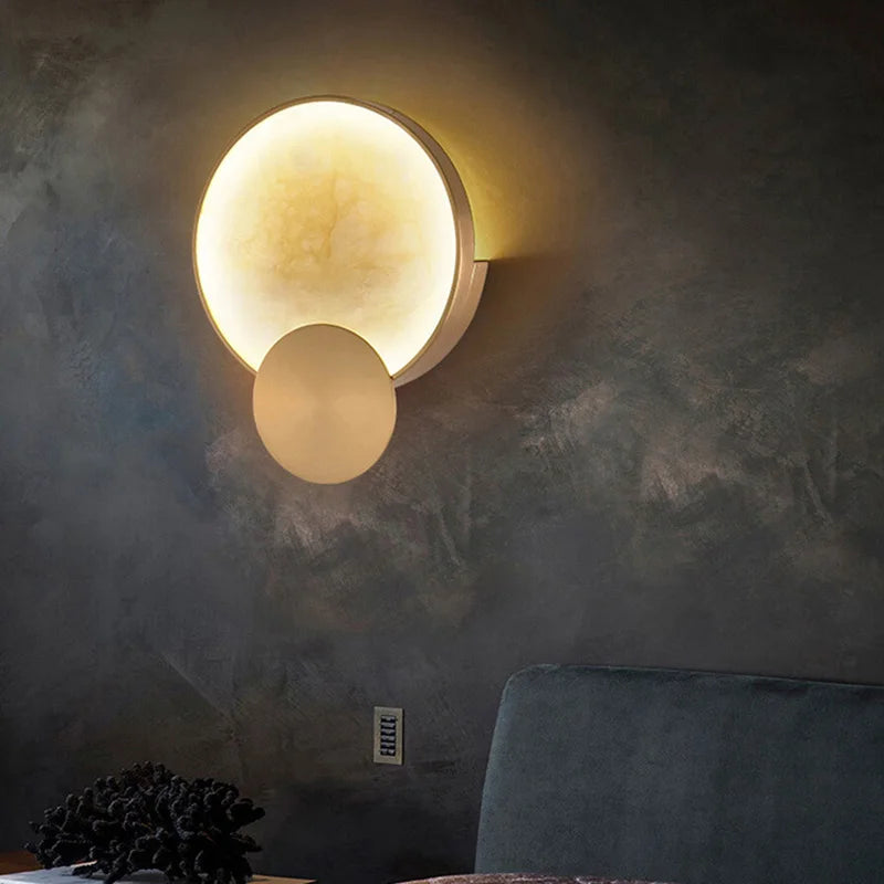 Round Marble and Copper Wall Lamp