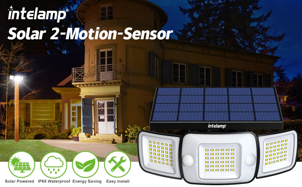 intelamp 6000mah Light All Night Outdoor Solar Lights With 3 Modes Two
