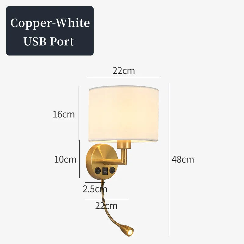 Fabric Shade Wall Lamp With Reading Light