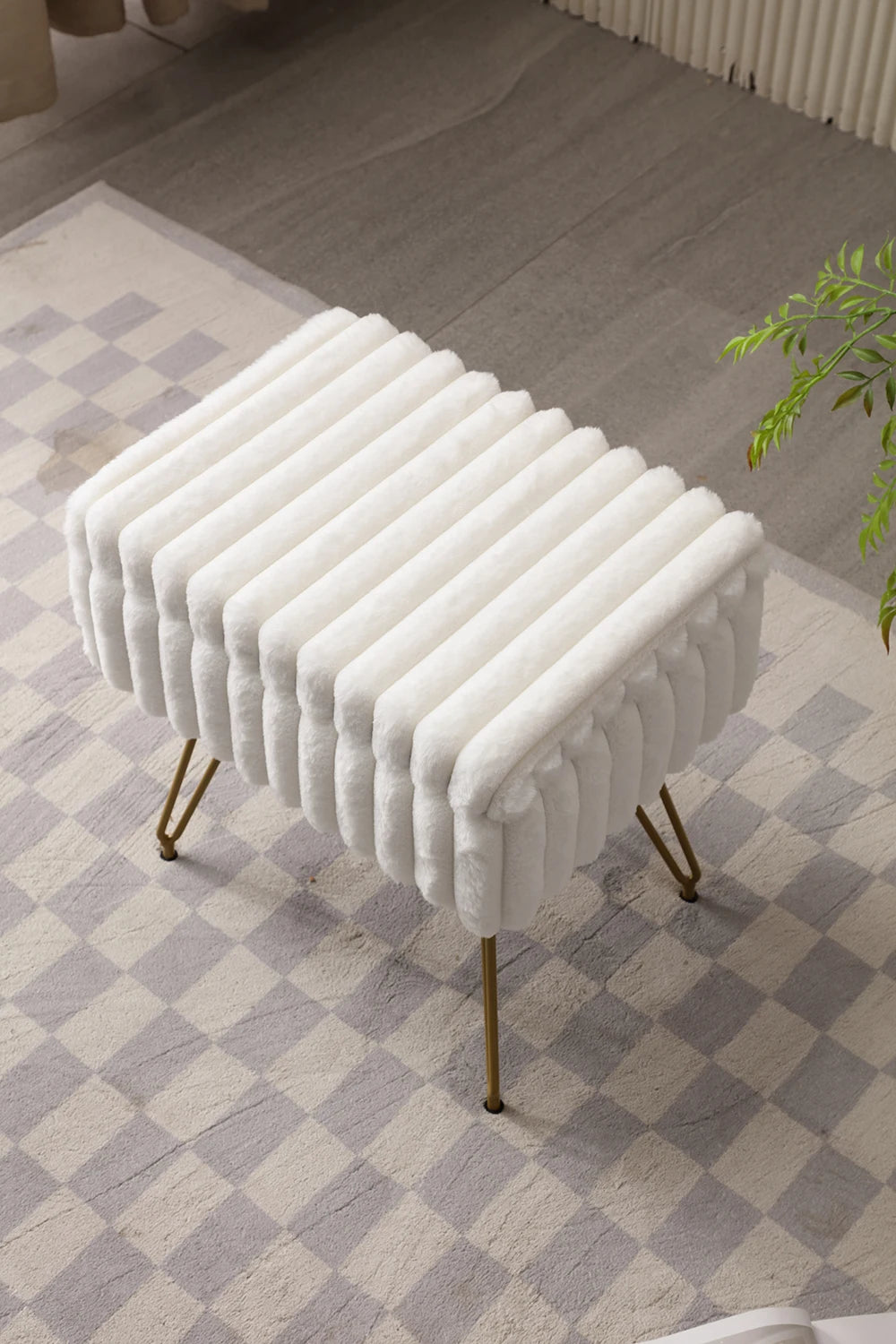 Faux Fur Vanity Stool with Hidden Storage