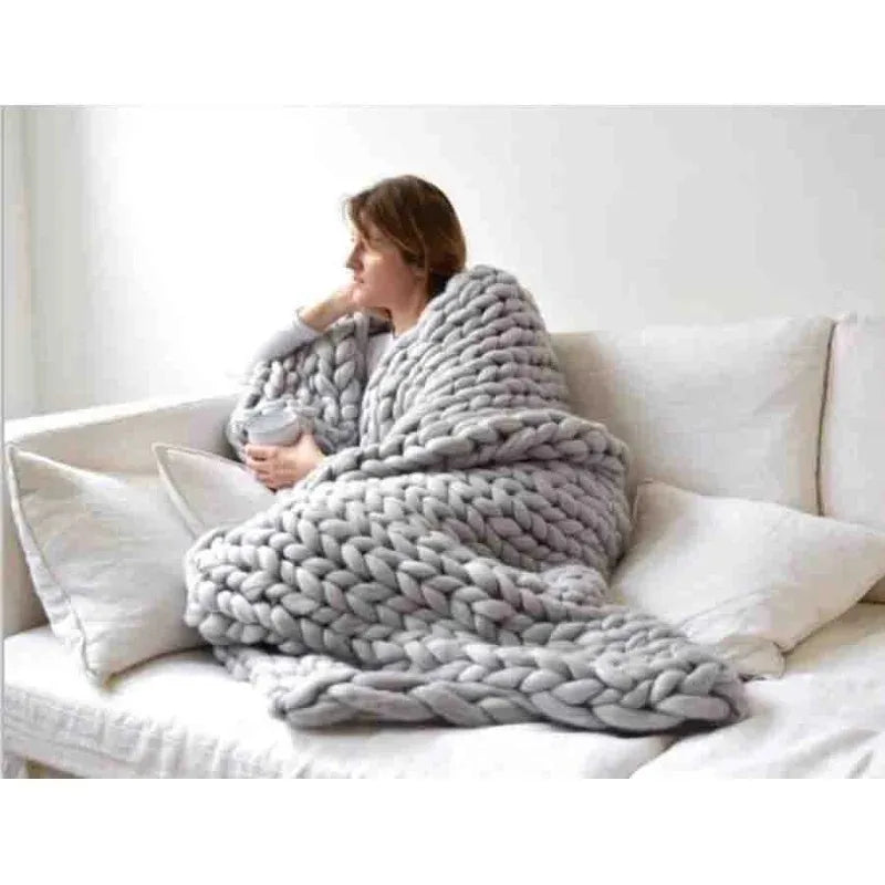 Chunky Knit Wool Throw Blanket