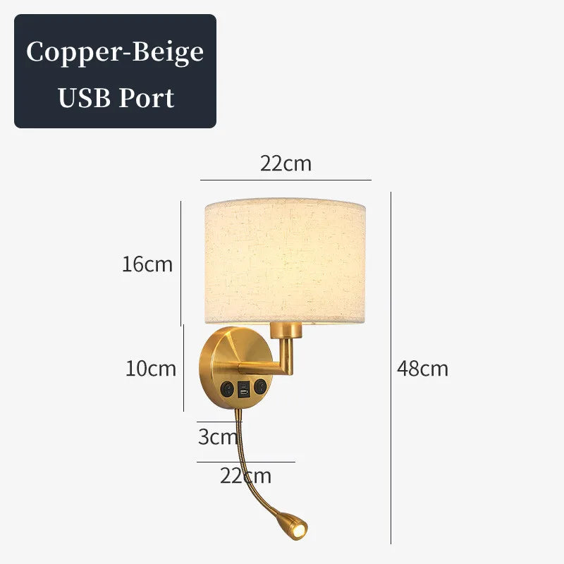 Fabric Shade Wall Lamp With Reading Light