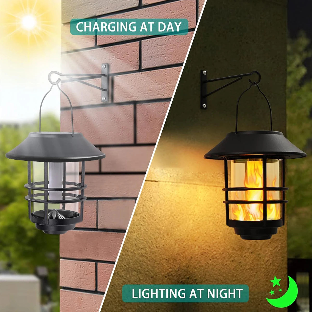 1pcs Solar Hanging Lantern Outdoor Flickering Flames Waterproof Heavy